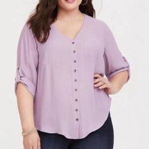 Torrid Harper Georgette Lavender Pullover 3/4 Sleeve Blouse Size 2